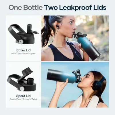 Buzio Duet Series Water Bottle with 2 Lids and Sleeve 1.2L - Indigo Crush